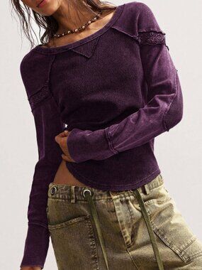 Bohemela Women's Casual Solid Color Knit Crew Neck Long Sleeve T-Shirt, Medium